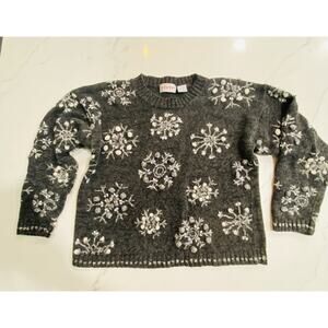 Vintage Christmas Snowflake Sweater Womens Medium Knit Gray 3D Ski Nordic Vivre
